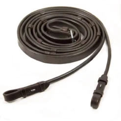 Rundgenähter Lederzügel Mit Stoppern - Espresso/Silber