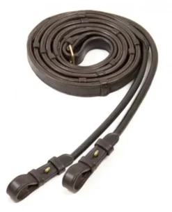 Rundgenähter Lederzügel Mit Stoppern - Espresso/Gold